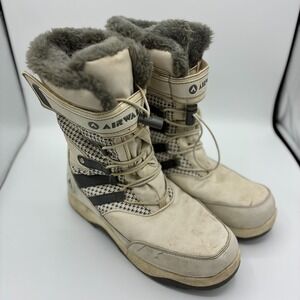 Airwalk Winter Snow Boots Womens 8.5 White Houndstooth Faux Fur Lined